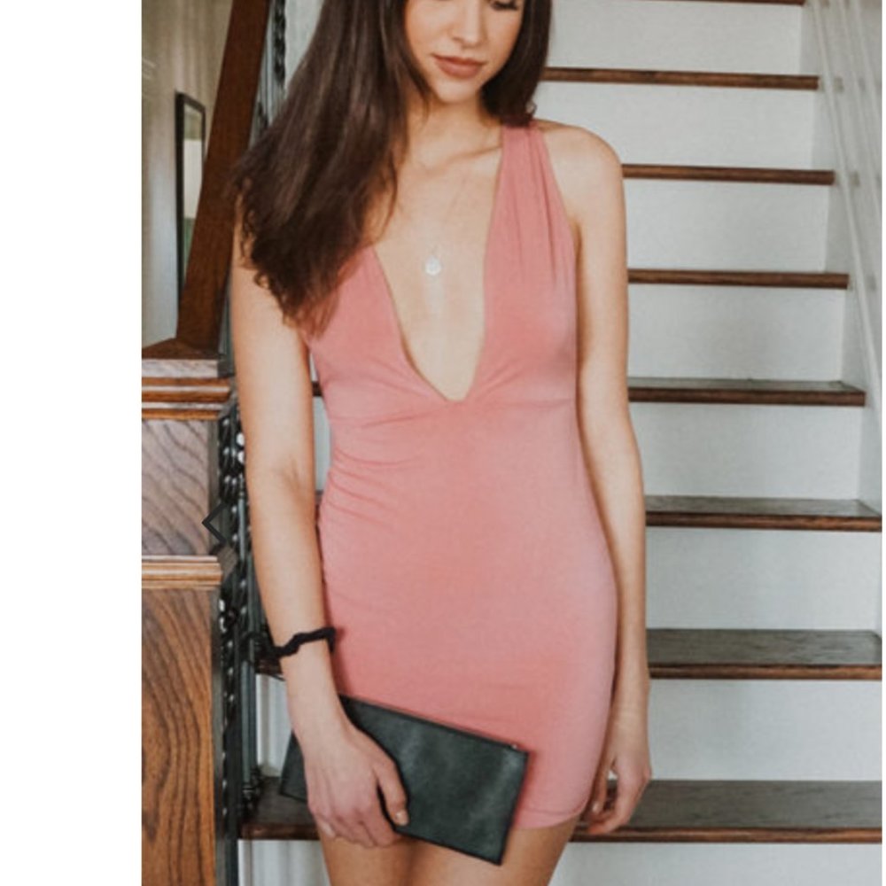 Deep V-Neckline Pink Mini Dress - Picture 7 of 10